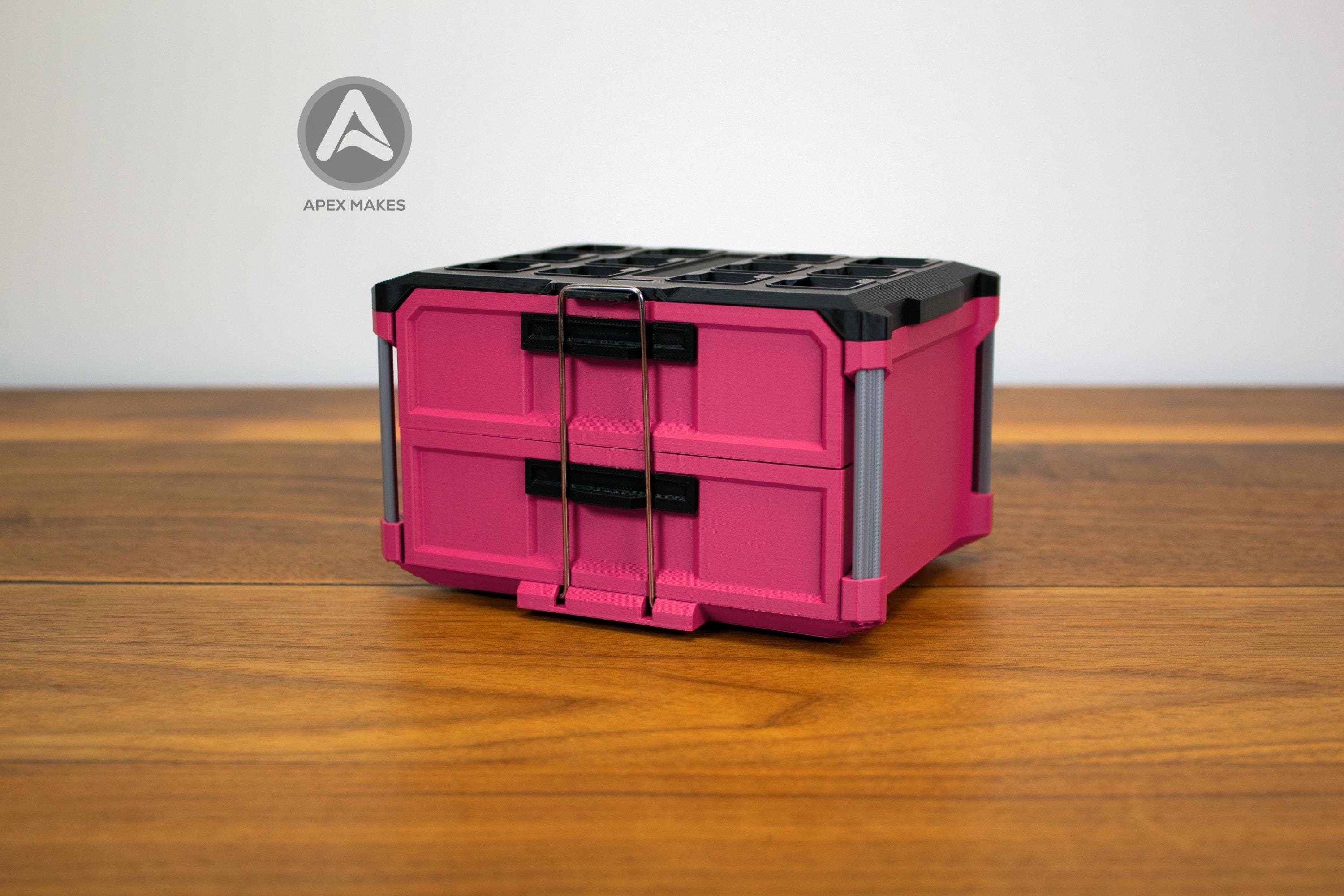 2 Drawer Pink Mini Packout Tool Box Style Organizer | Garage Decor, Desk Items, Display Items, Mini Tool Box
