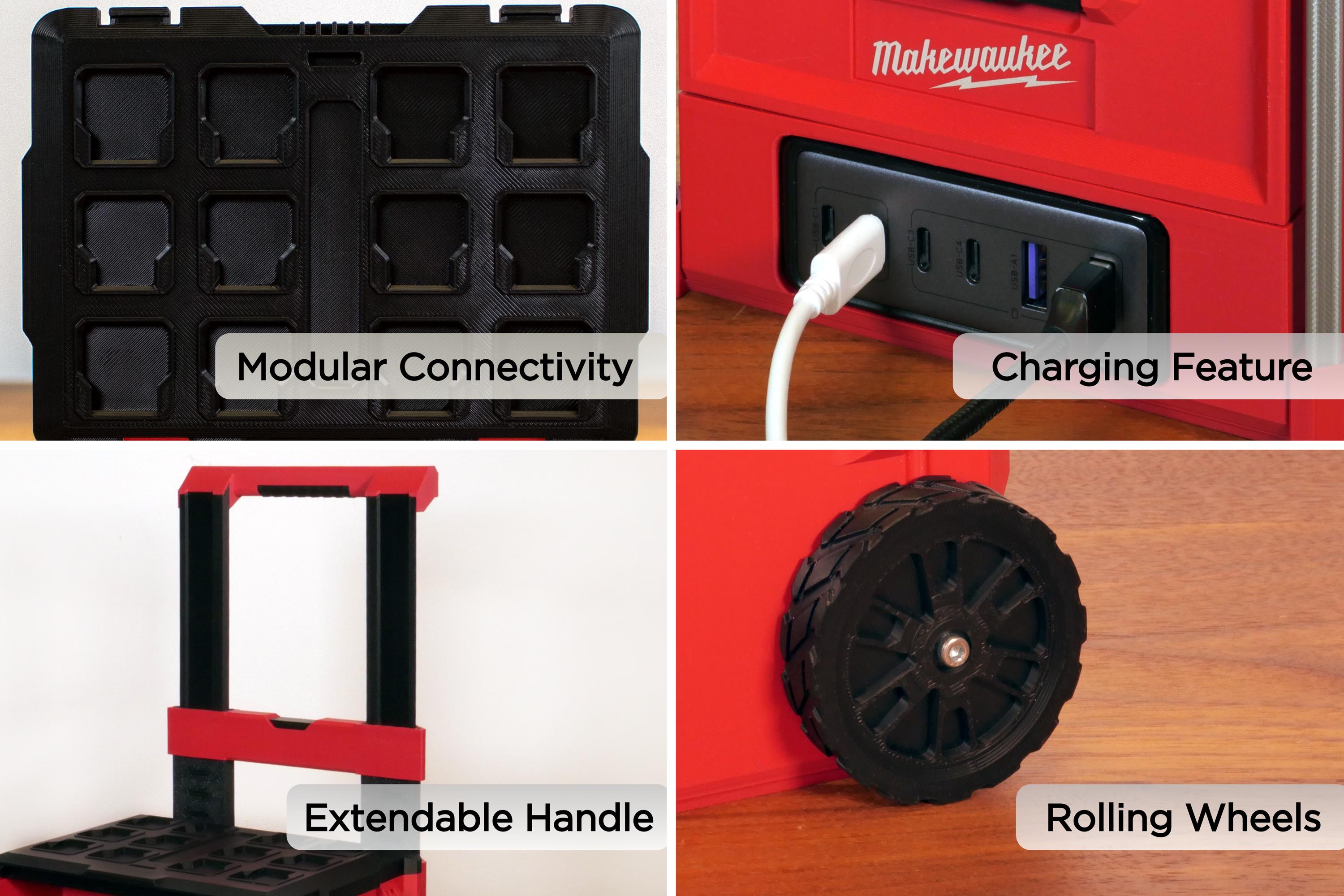 Mini Rolling Tool Box Charging Dock With Pullout Drawer – Fits UGREEN 100W GaN Station - Mini Milwaukee Packout