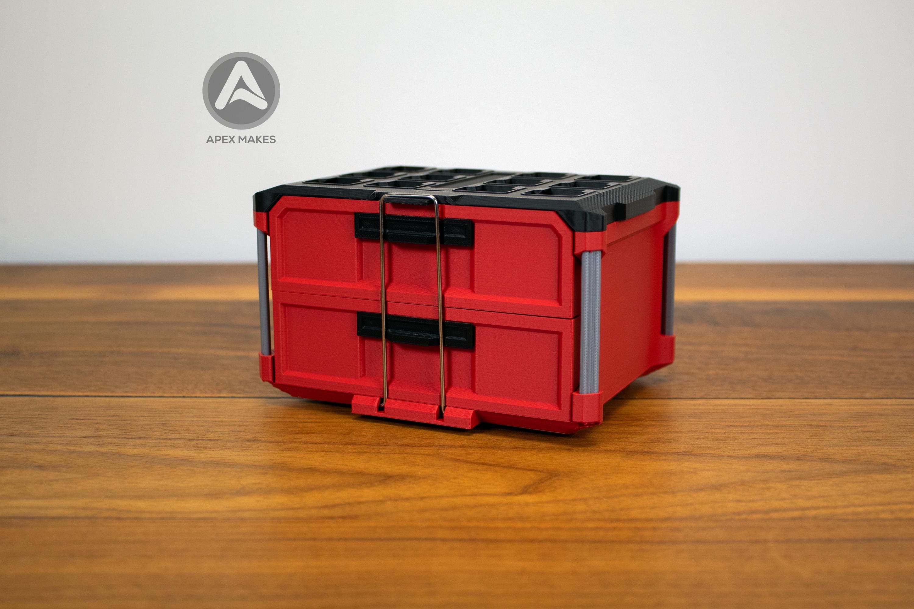 Full Set - Red Mini Milwaukee Packout Inspired Tool Box (Small, Large, Two Drawer, Rolling Drawer)