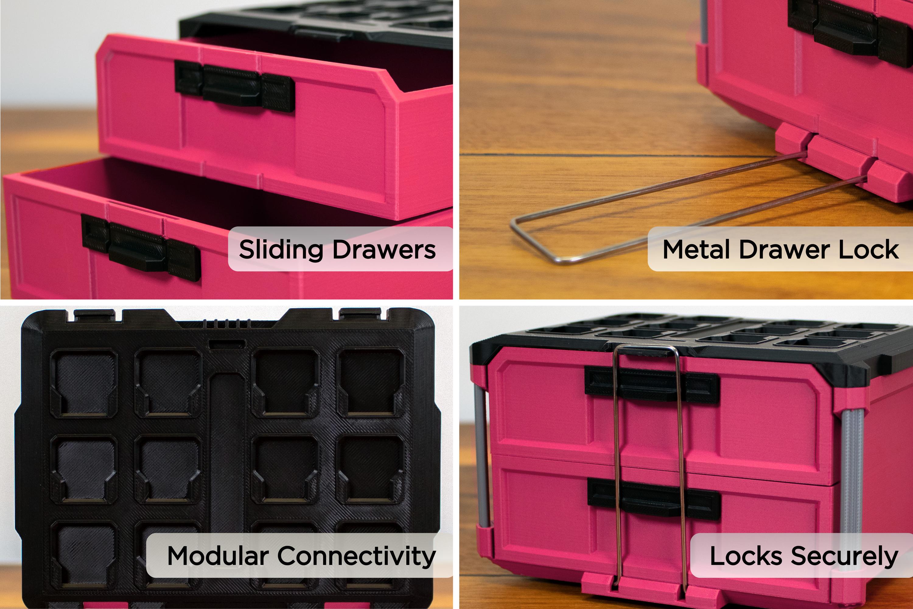 2 Drawer Pink Mini Packout Tool Box Style Organizer | Garage Decor, Desk Items, Display Items, Mini Tool Box