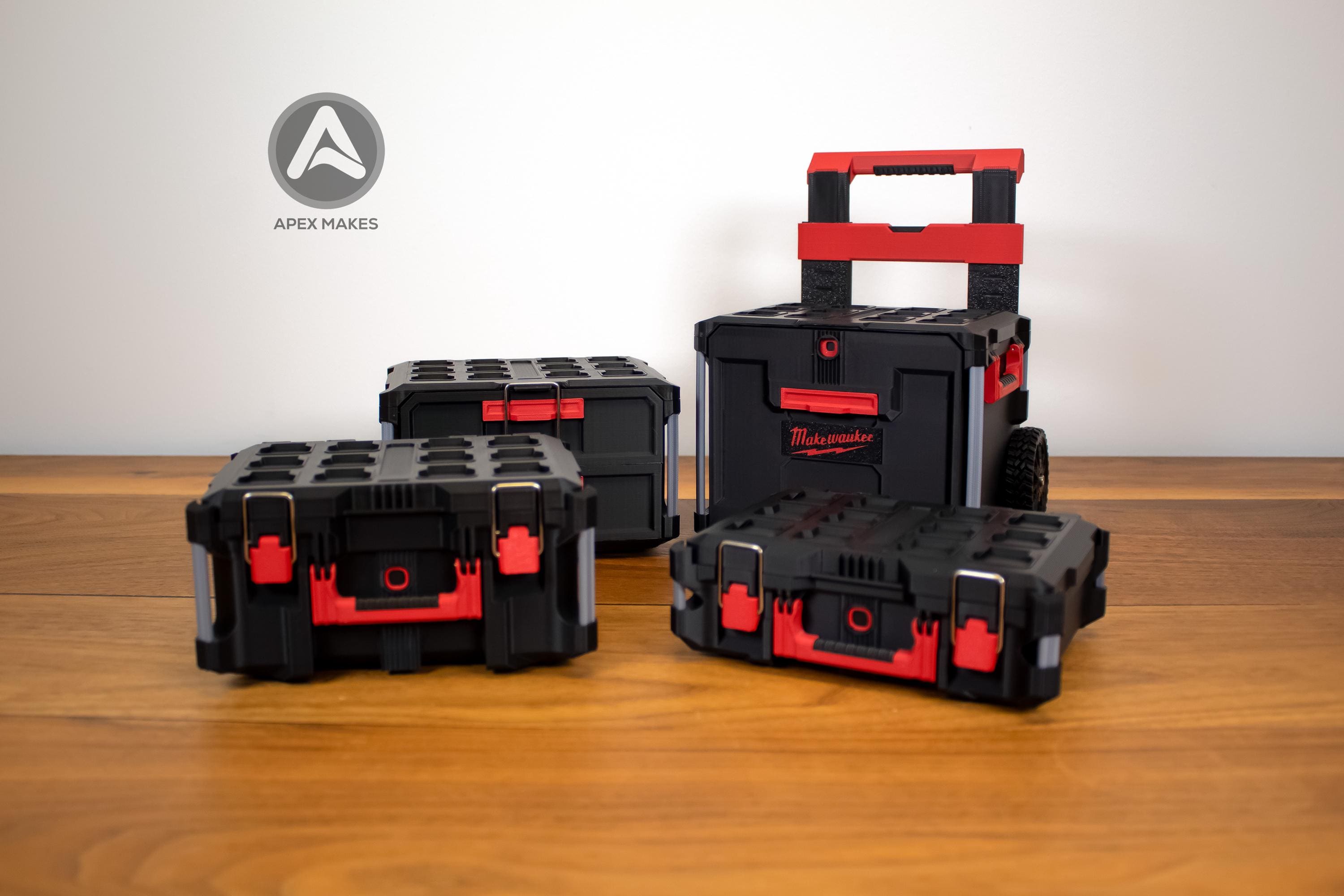 Full Set - Black Mini Milwaukee Packout Inspired Tool Box (Small, Large, Two Drawer, Rolling Drawer)