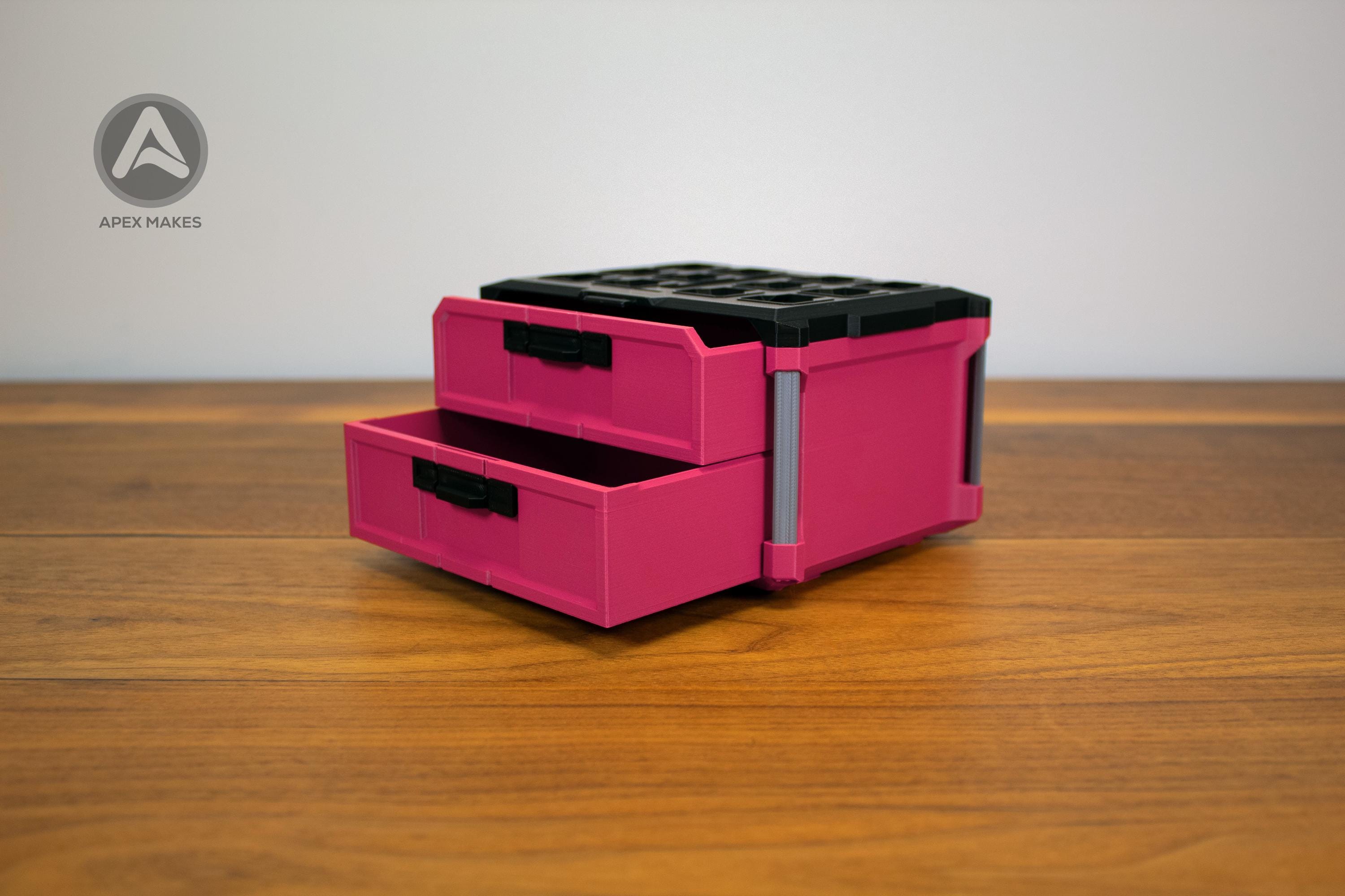 2 Drawer Pink Mini Packout Tool Box Style Organizer | Garage Decor, Desk Items, Display Items, Mini Tool Box