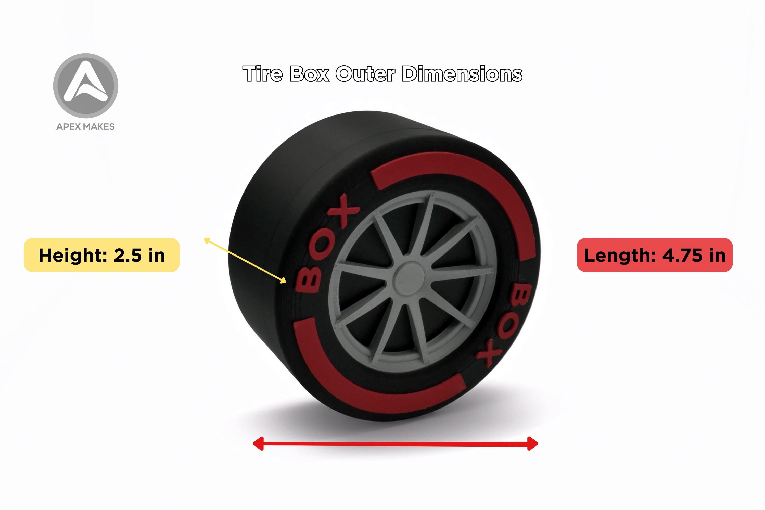 F1 Style 3D Printed Tire Storage Boxes Set of 4 - Racing Wheel Containers with Coloured Rims | Motorsport Decor Formula 1 BOX BOX BOX