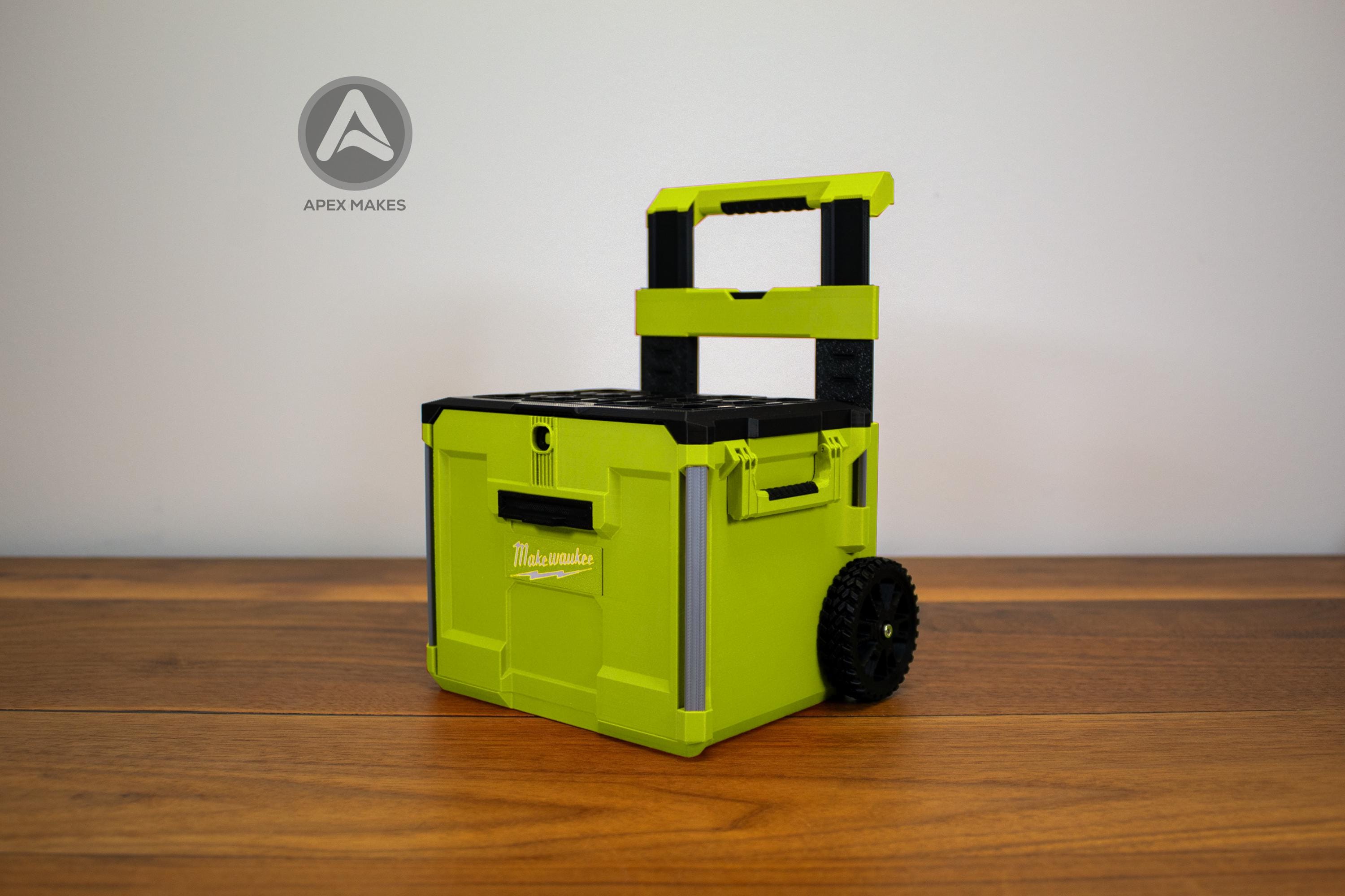 Full Set - Ryobi Lime Green Mini Milwaukee Packout Inspired Tool Box (Small, Large, Two Drawer, Rolling Drawer)