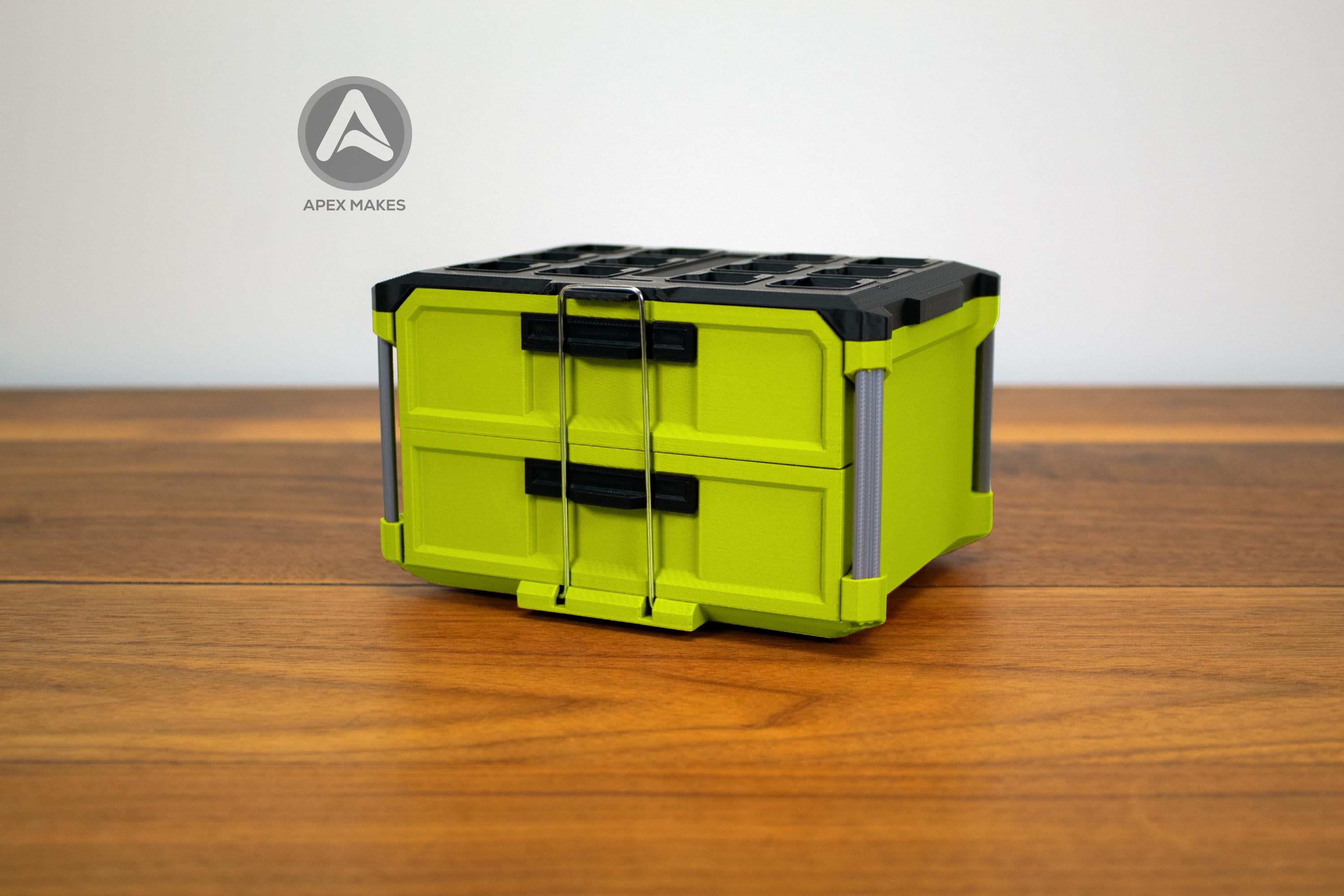 Full Set - Ryobi Lime Green Mini Milwaukee Packout Inspired Tool Box (Small, Large, Two Drawer, Rolling Drawer)