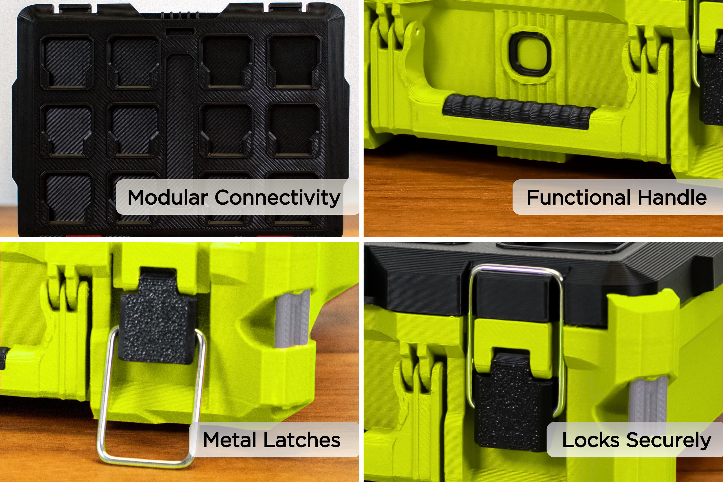Full Set - Ryobi Lime Green Mini Milwaukee Packout Inspired Tool Box (Small, Large, Two Drawer, Rolling Drawer)