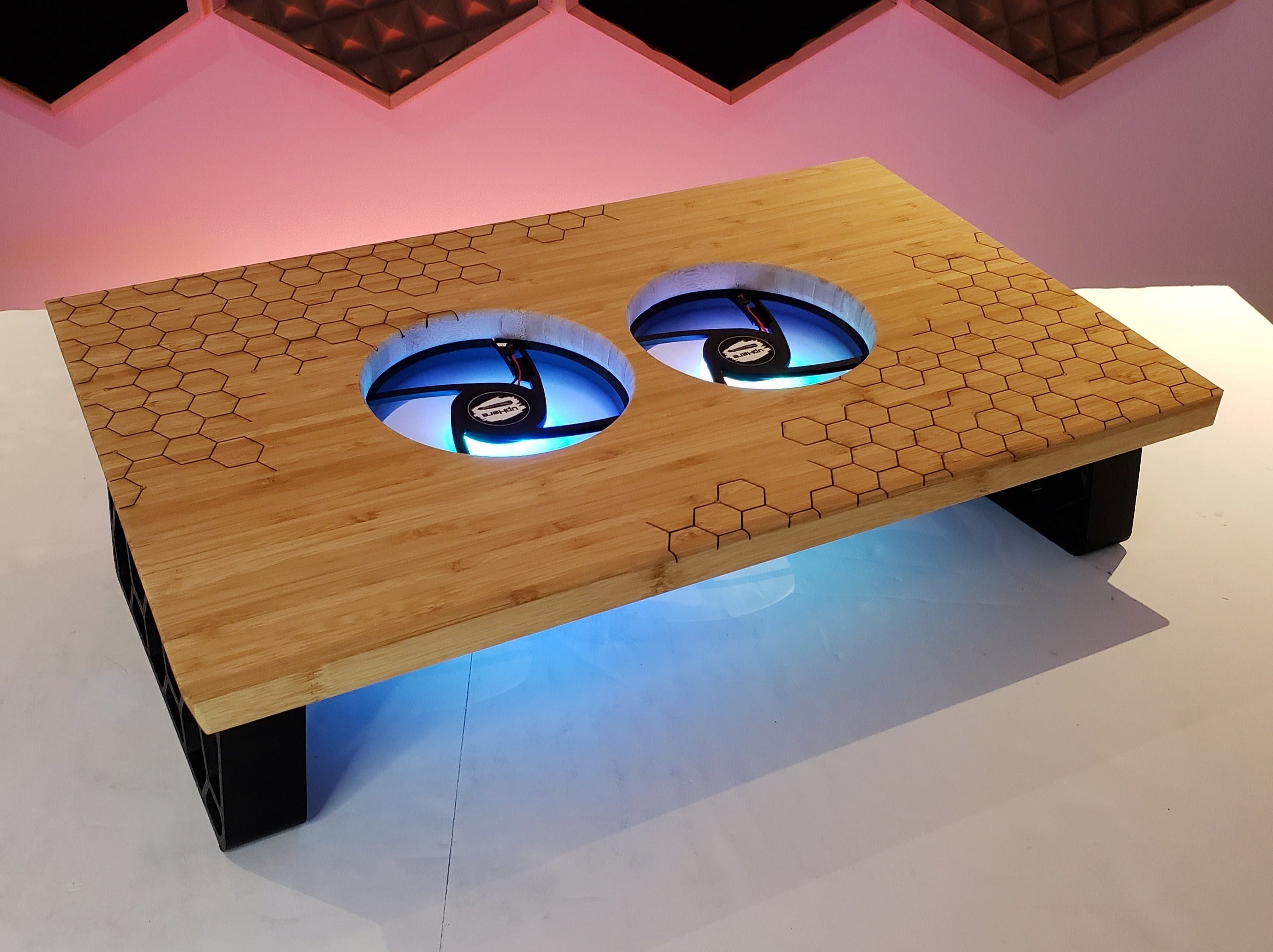 Bamboo Laptop Cooling Riser Pad With (Optional) RGB Fans and HEX Feet