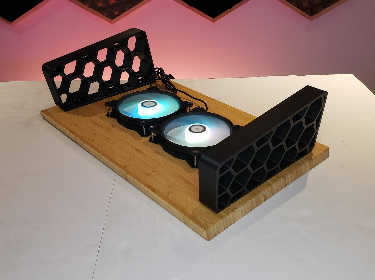 Bamboo Laptop Cooling Riser Pad With (Optional) RGB Fans and HEX Feet