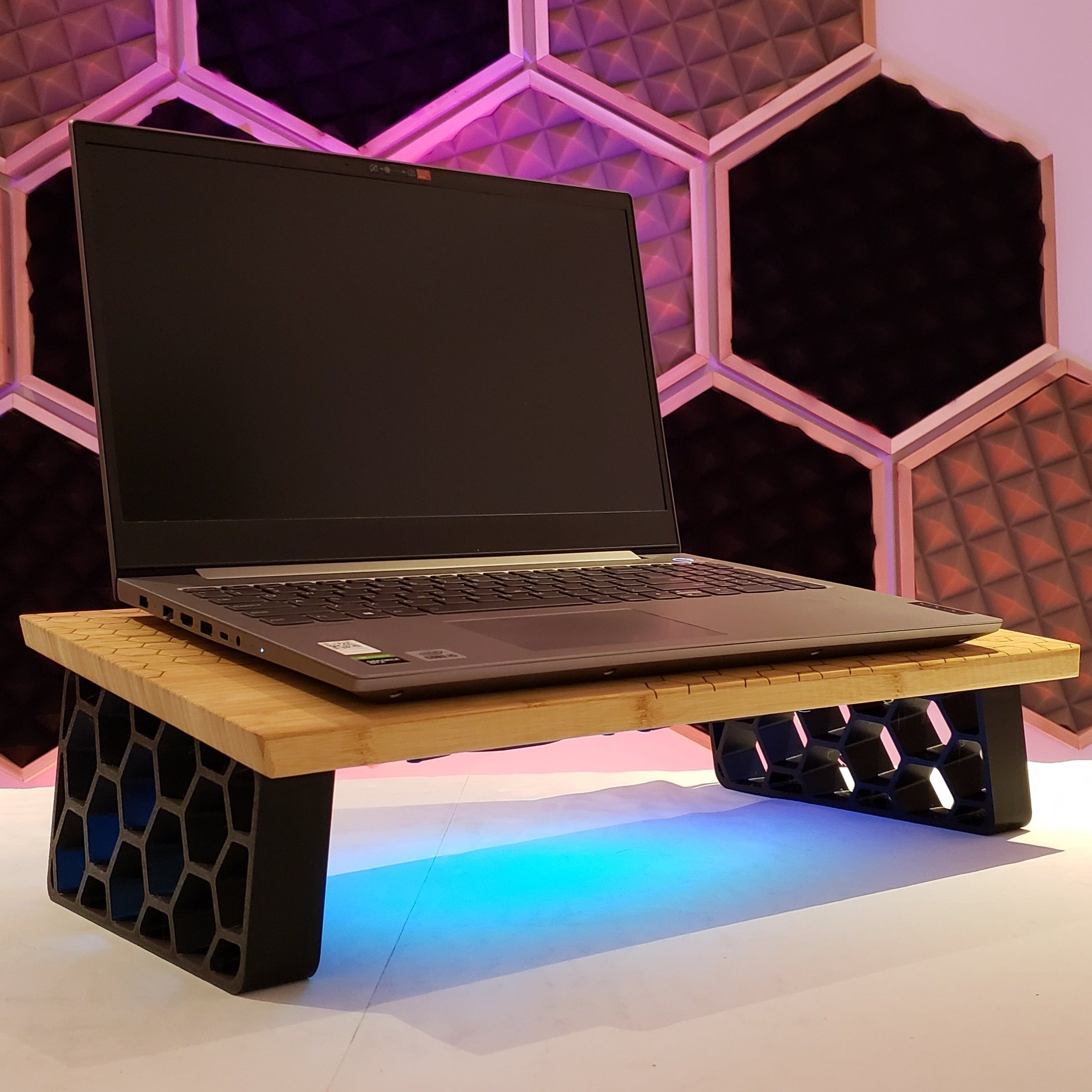 Bamboo Laptop Cooling Riser Pad With (Optional) RGB Fans and HEX Feet